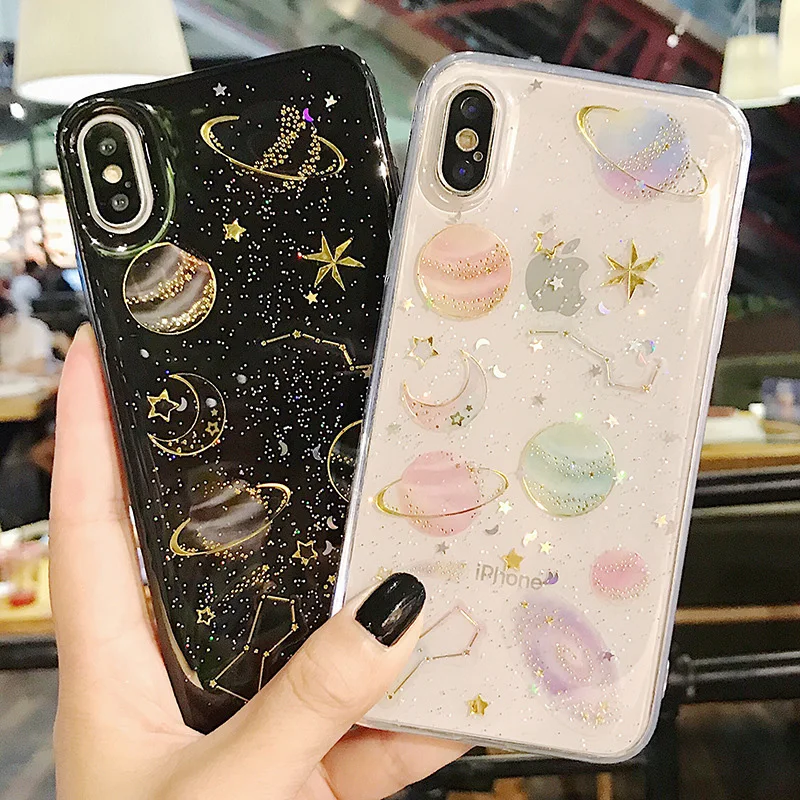 New Glitter Silicone Phone Cases For iPhone X Starry Series Back Cover Ultra-thin Case 7 8 Plus Telefone Caixa |
