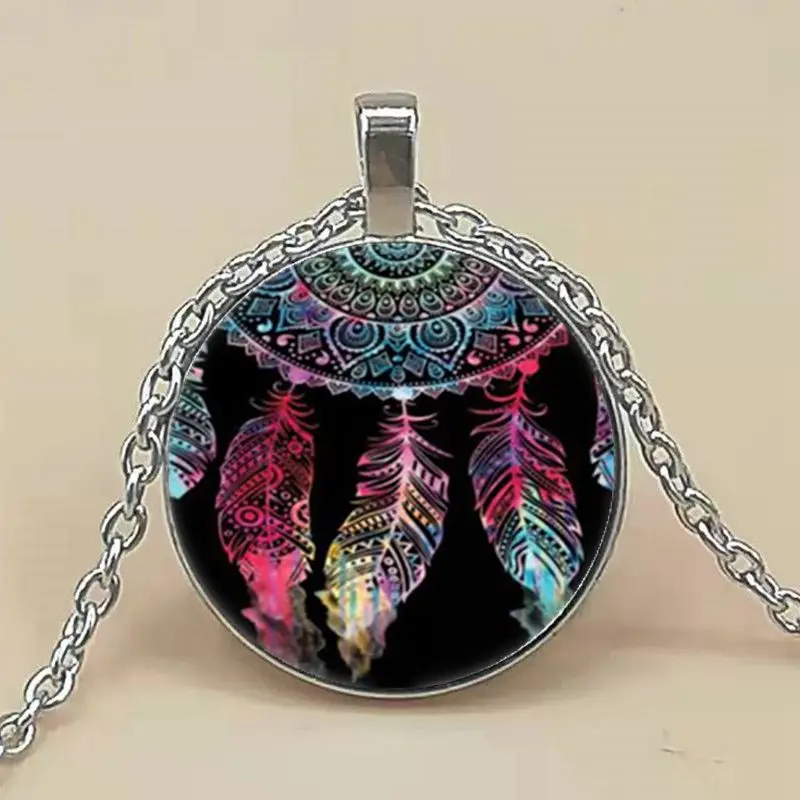 

Dreamcatcher Photo Tibet Silver Cabochon Glass Pendant Chain Necklace