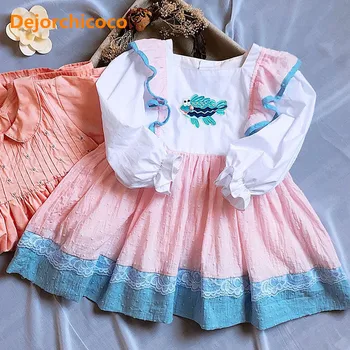 

2018 Autumn Girls Cotton Dress Fashion Flare Long Sleeve Children Clothings Cute Sweet Pattern Girls Dress 2-7Y