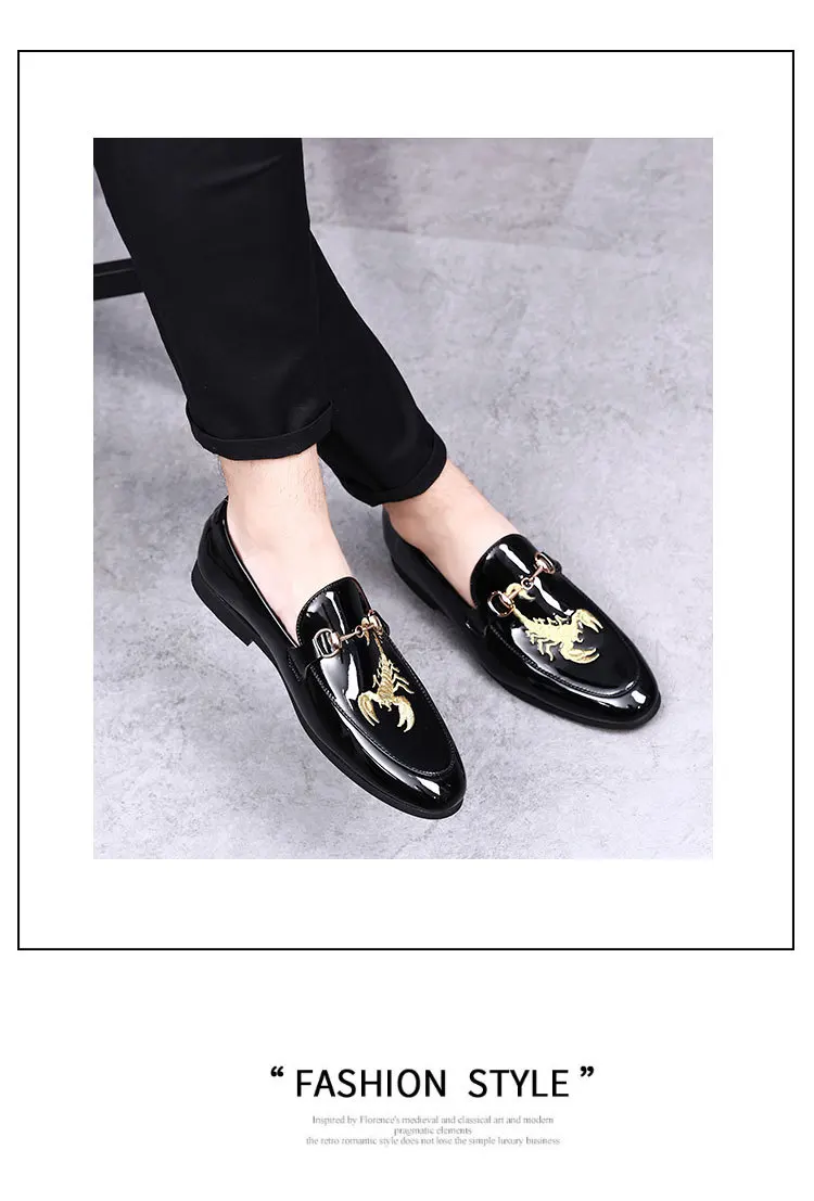 M-anxiu/ дизайн; мужские кожаные туфли с принтом скорпиона; мужские деловые лоферы; яркие свадебные туфли на плоской подошве с острым носком