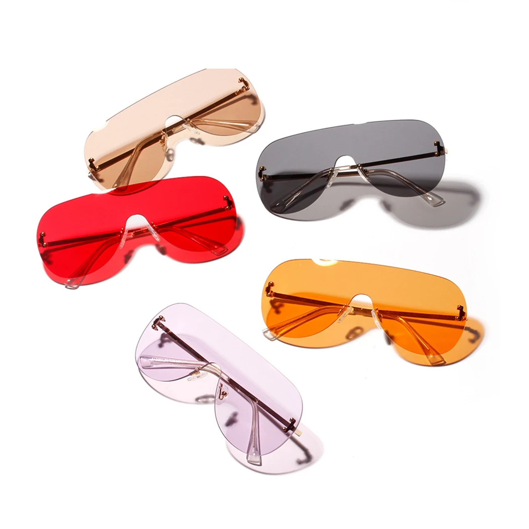 

2019 One Piece Lens Pilot Sunglasses Men Women Fashion Vintage Rimless Oversized Sunglasses UV400 Brown Black Red Orange Eyewear