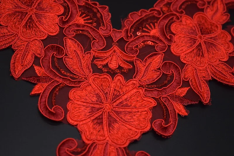 1 шт. красный Вышивка Venise большой цветок кружева декольте ткань, DIY воротник кружевной ткани для лоскутного шитья NL126