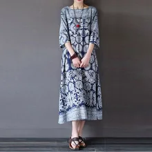 Женское платье размера плюс с принтом с коротким рукавом повседневное летнее платье женское богемное хлопковое Длинное Платье Макси