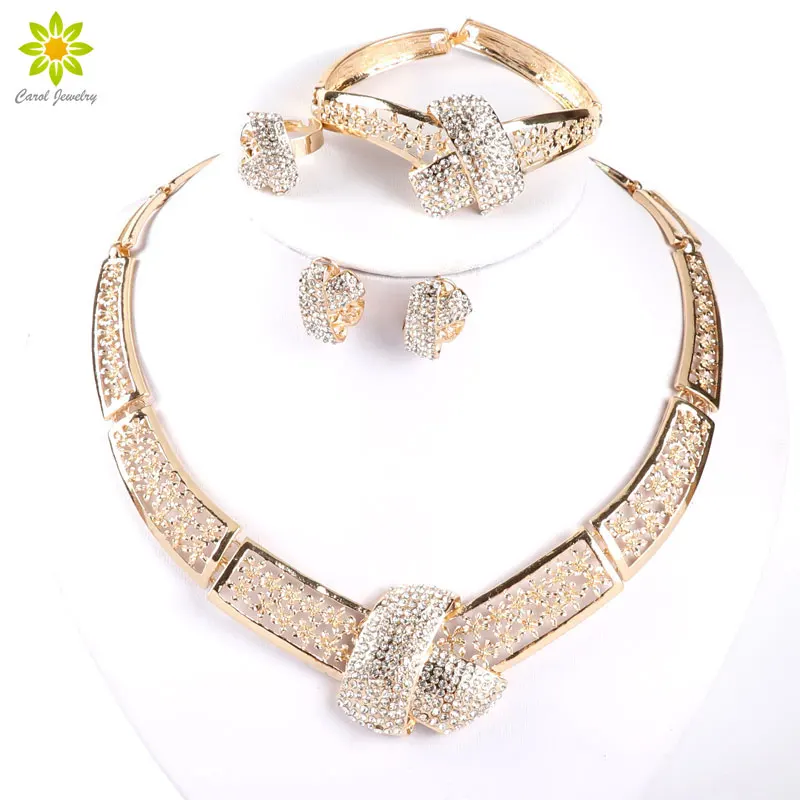 

African Costume Gold Color Crystal Wedding Women Bridal Accessories Dubai African Beads Jewelry Set