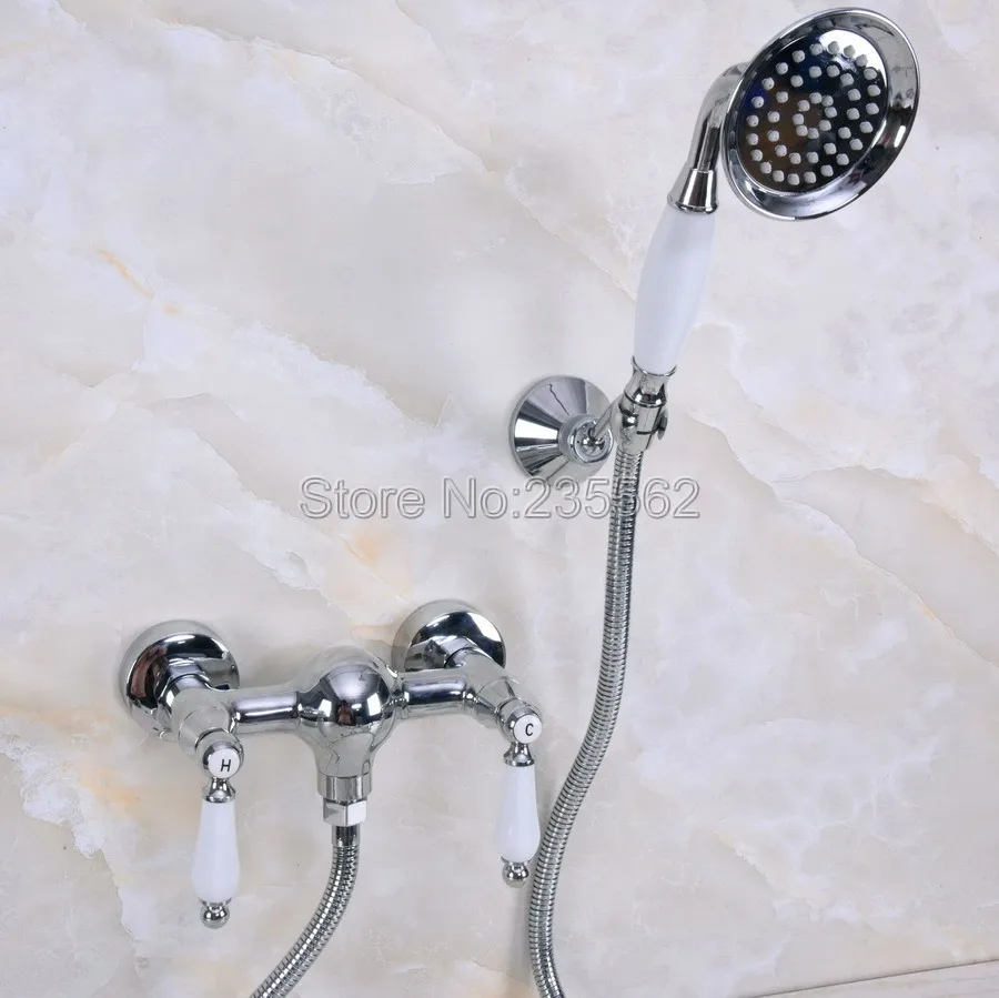 

Chrome Wall Mounted Bath Shower Faucet Mixer Tap W/Hand Shower Set l lna281