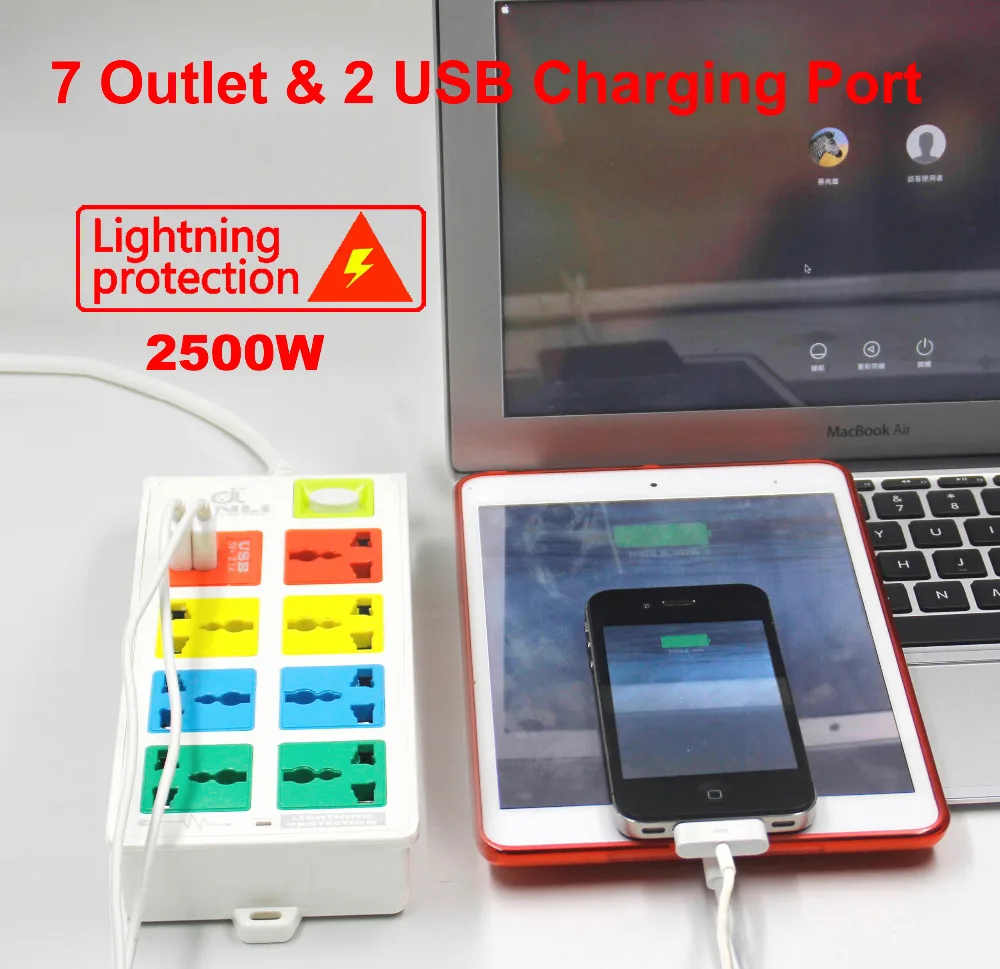 3 м длина 8 способов Универсальный pinboard 2 USB порта зарядного устройства с ЕС