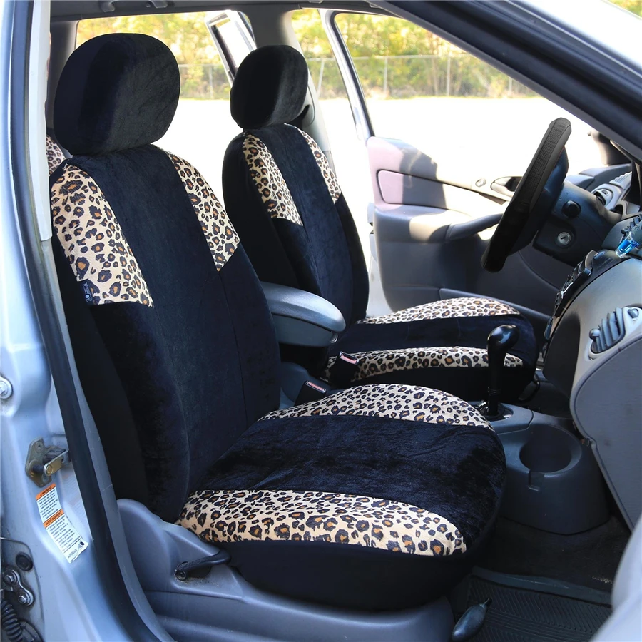 

Black Lush Velour Seat Covers Kit Airbag compatible and Split Bench Leopard for Car SUV Truck