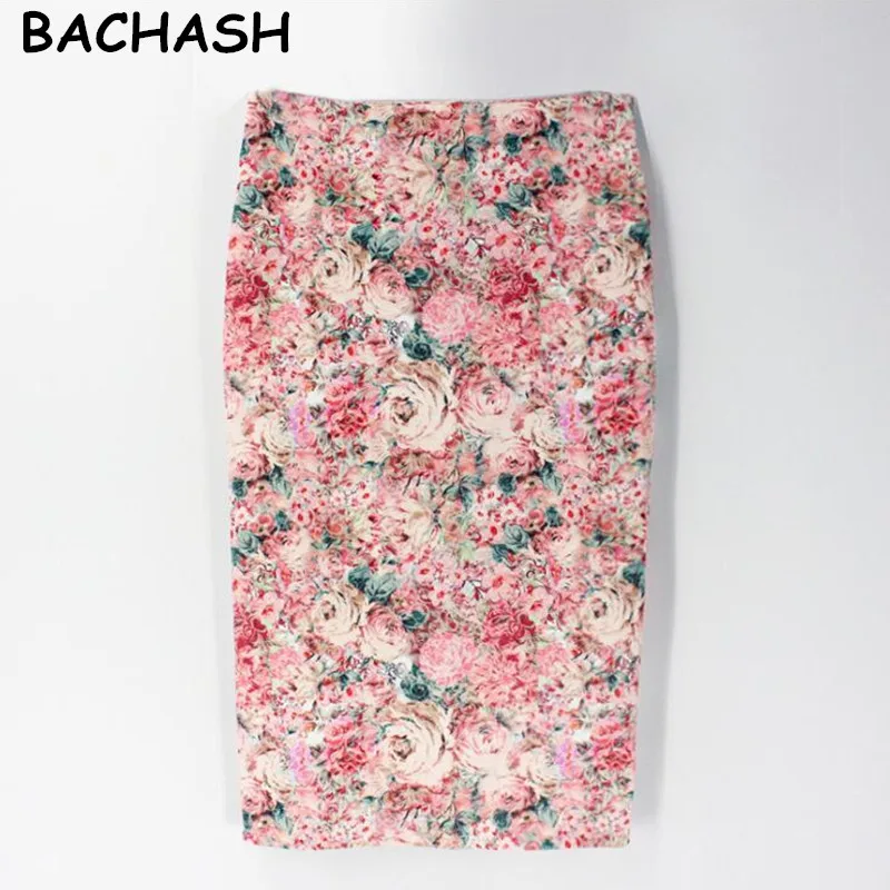 BACHASH High Street цветочный узор печати Bronzing Юбки-карандаши Для женщин 2018 стрейч