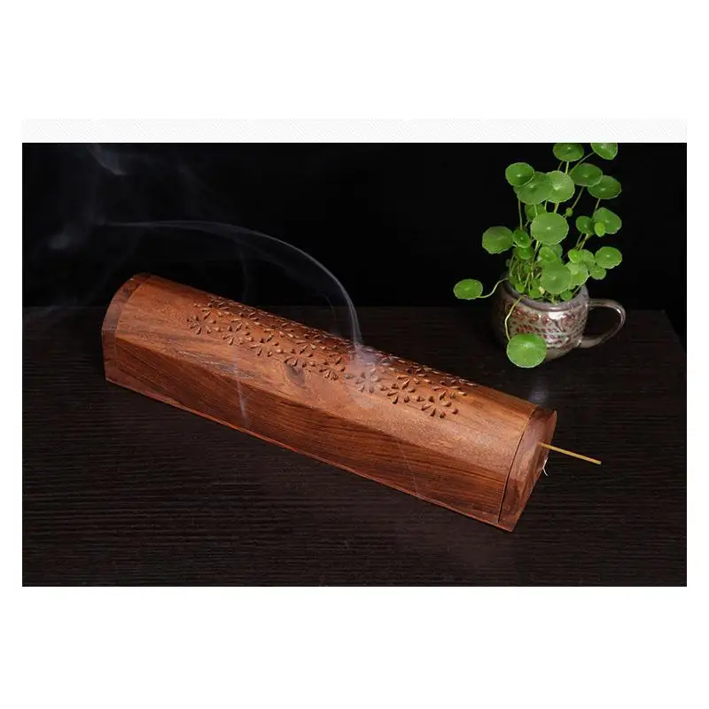 

Wooden Incense Burner Incense Stick Holder With Drawer Joss-Stick Box Hollow Aromatherapy Zen Lying Censer Home Office Teahouse