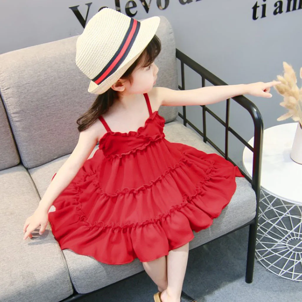 

Baby Kids Girls Solid Princess Clothes Ruffles Ruched Slip vestido infantil Dress Casual Clothes kids dresses for girls product