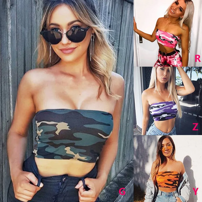 Fashion Strapless Top Camouflage Womens Tube Tops Sexy Bandeau Boob Ladies Summer Tops Sexy Backless Tube Tops