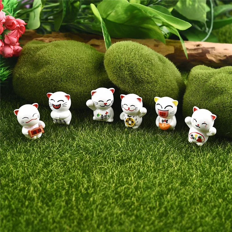 6 шт. мультфильм Lucky Cats микро пейзаж котенок фэн-шуй для дома садовые украшения миниатюры украшения подарок