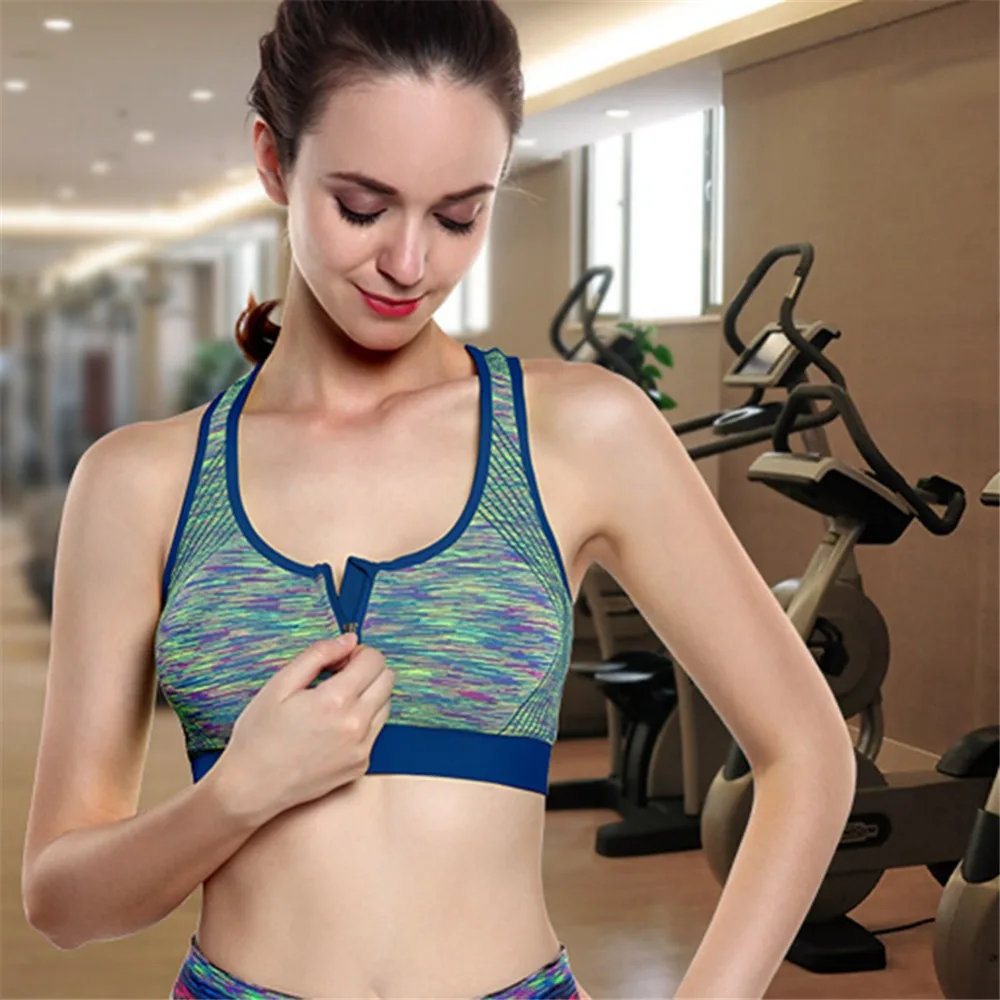 

Women Zipper Push Up Sports Bra Padded Wirefree Shockproof Gym Fitness Athletic Running Yoga Vest Sport Tops Shake Underwear