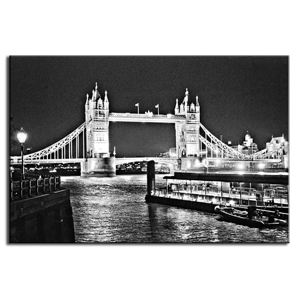 1 Pcs Black Night London Bridge Canvas Prints Painting Modern Bridge
