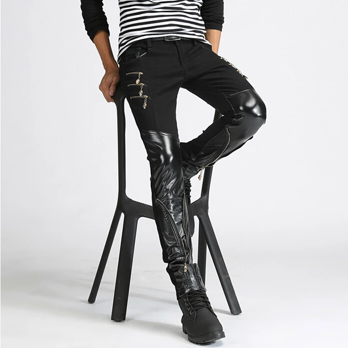 27 36 ! 2016 men's leather pants non mainstream hip hop pants zipper