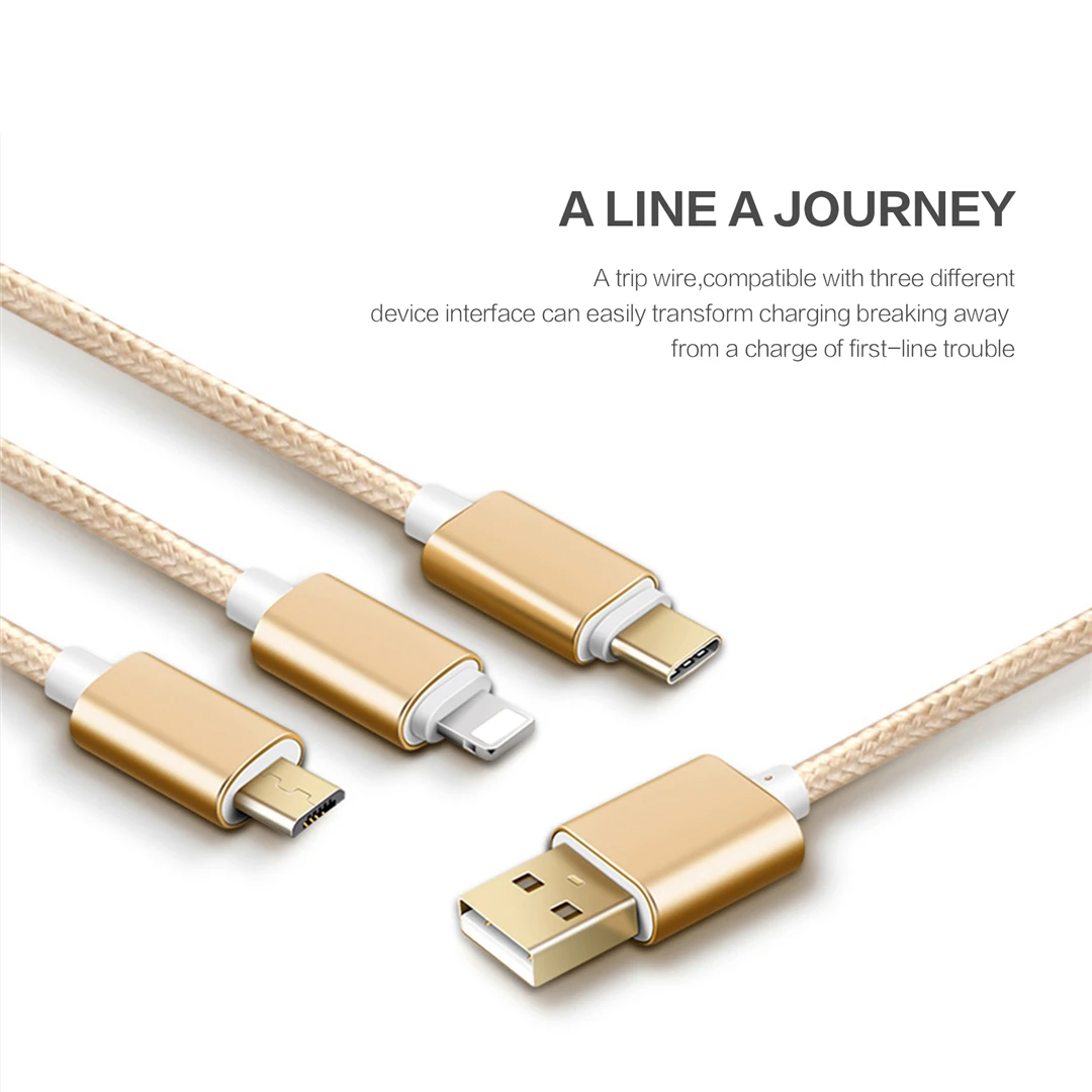 الذهب 3 في 1 كابل يو اس بي للهاتف المحمول المصغّر usb نوع C كابل الشاحن ل فون كابل شحن مايكرو شاحن يو اس بي الحبل