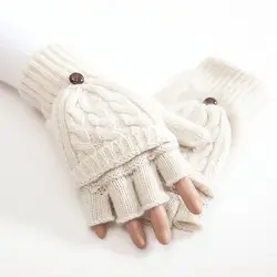 Для женщин перчатки варежки мягкие флип половина палец утолщаются трикотажные осень-зима Термальность искусственная шерсть теплые руки