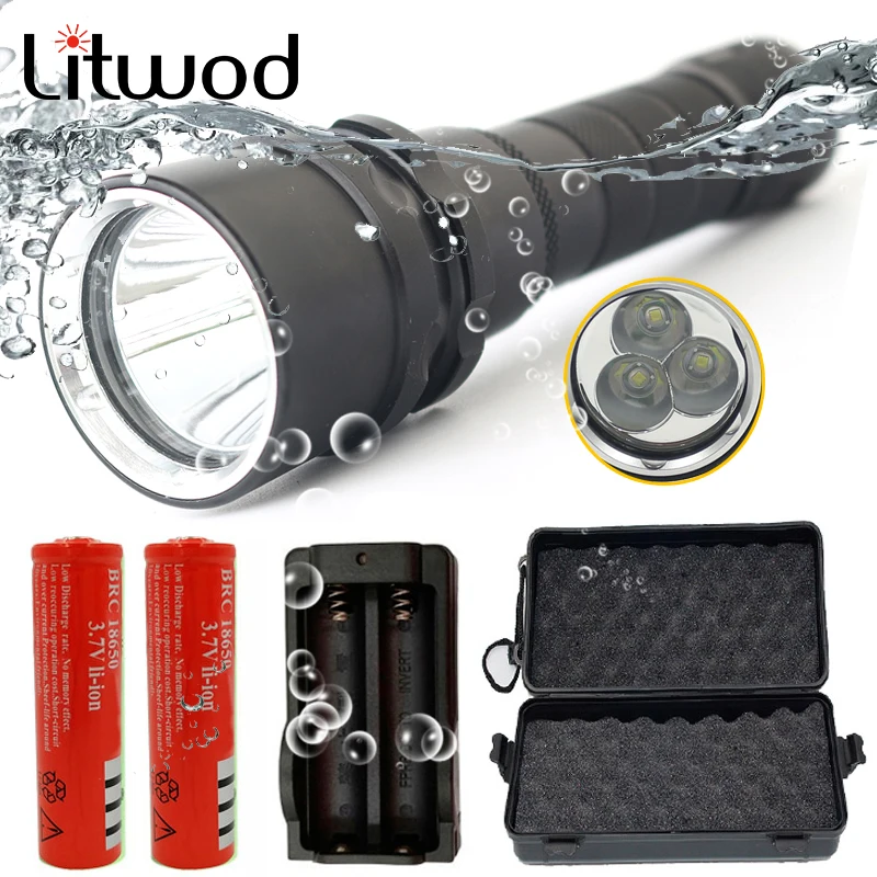 

Litwod Z30D52 Original CREE XM-L2 U3 LED Diving Flashlight Torch 5000Lm Waterproof Dive Underwater 120 Meter Lamp Light Lanterna