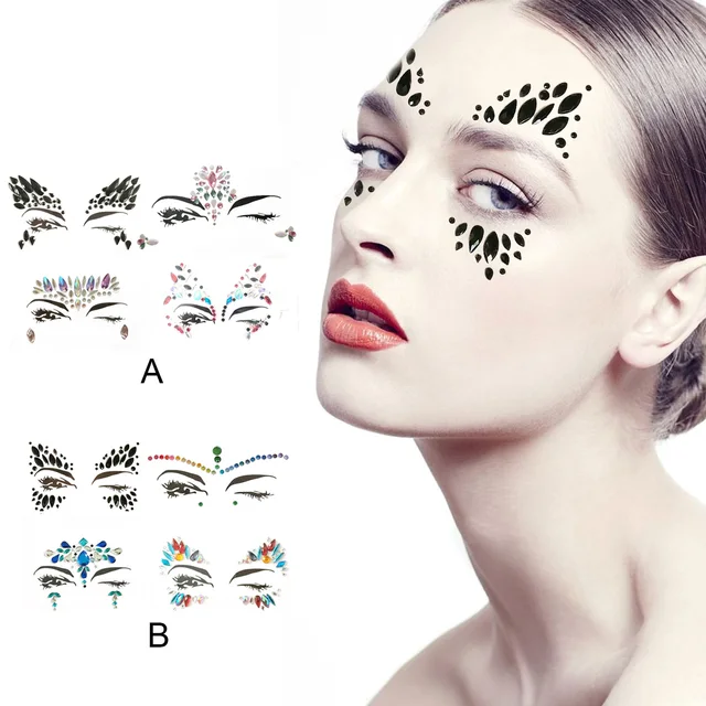Behogar 4pcs Face Glitter Rhinestone Makeup Stickers Face Temporary