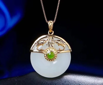 

Beautiful S925 Silver Inlay Rissia Green Jade jasper White Jade Pendant Amulet Talisman