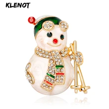Эмалированные Броши Снеговик Санта-Клаус, золотые цветные значки для шарфа, австрийская Хрустальная Брошь для женщин, свадебные украшения, рождественские подарки