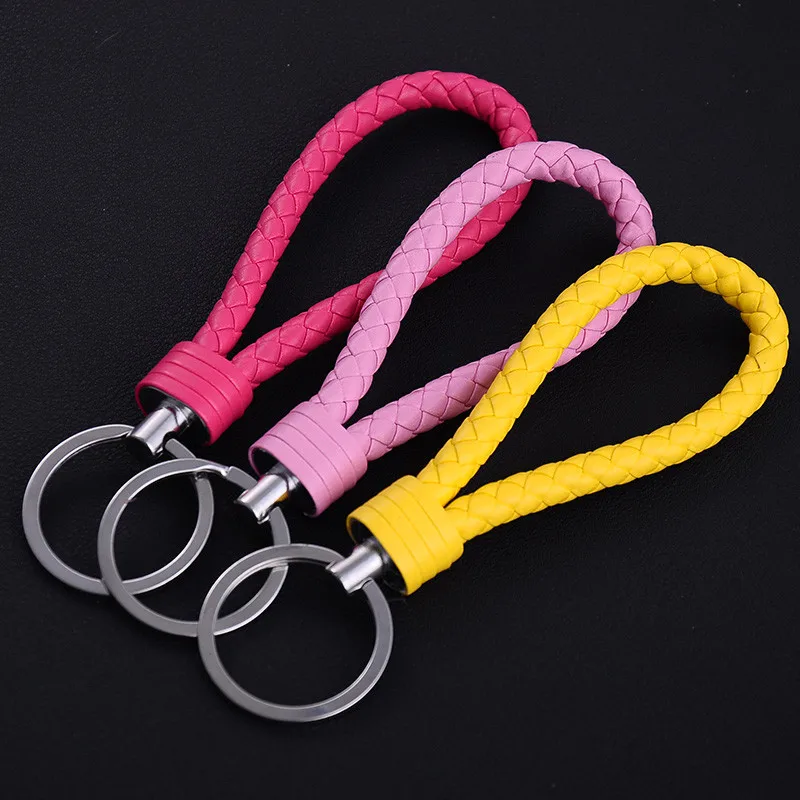 Hand-Made-PU-Leather-Strap-Key-Chains-Weave-Rope-Key-Ring-Car-Keychains-Woven-Cord-Key