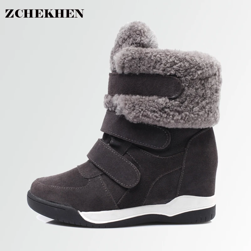 

Fashion sneakers Women fur snow Ankle Boots Wedges Girl Shoes Height Increasing Hook Loop Winter Shoes hip hop Star Runway #26