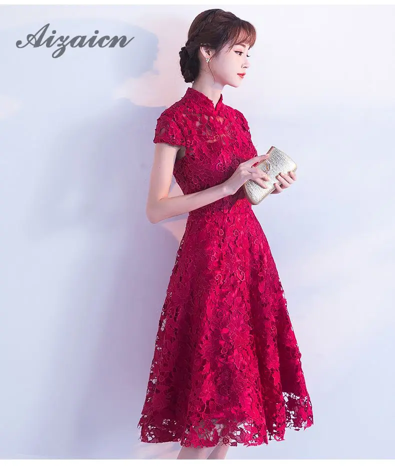 Сексуальное красное платье Cheongsam для невесты, модное длинное свадебное платье Qipao, китайское кружевное традиционное вечернее платье Qi Pao, классическое женское платье