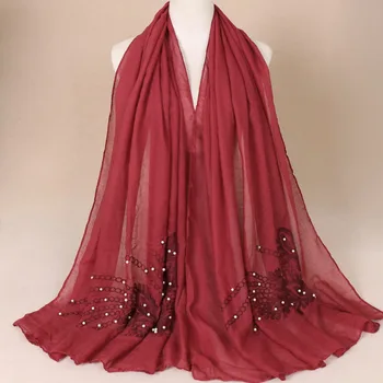 

New embroider floral lace scarves muslim hijab beads wraps scarf headband pearl shawls/scarf pashmina180*90cm