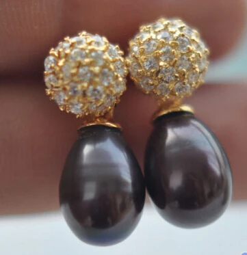 

Hot selling> free shipping 13378 BLACK RICE FRESHWATER PEARL DANGLE EARRING -Bride jewelry free shipping