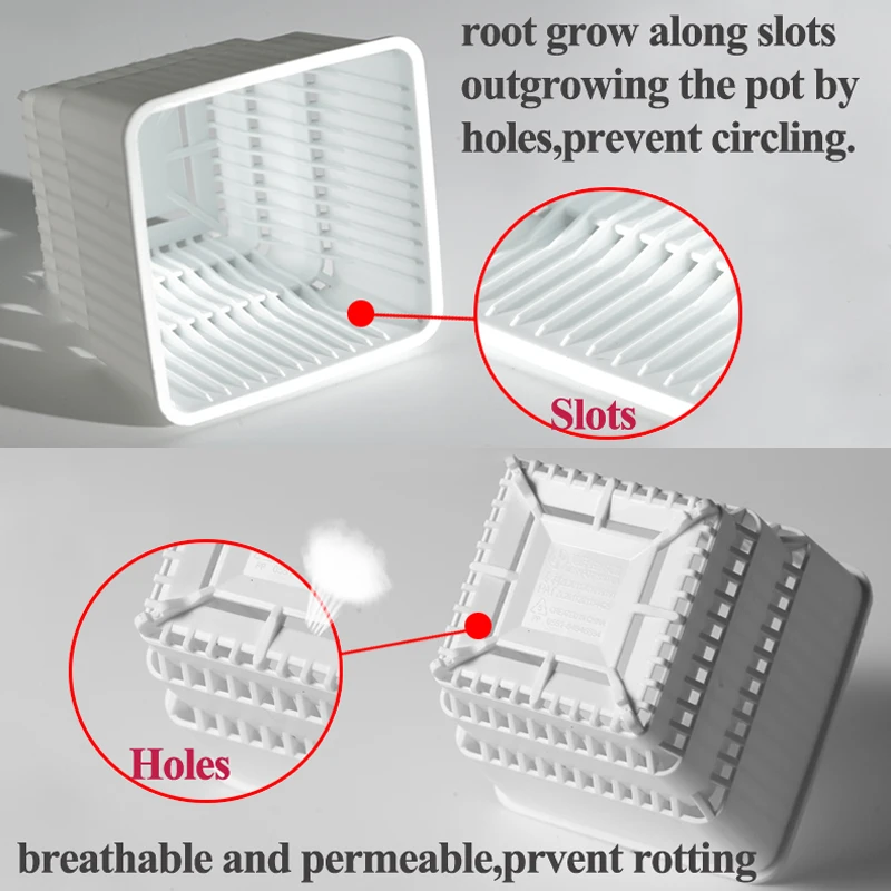 Meshpot 5PCS Plastic Succulents Pot Breathable Square Nursery Pot Succulent Planter Cactus Plant Pot Flower Pot