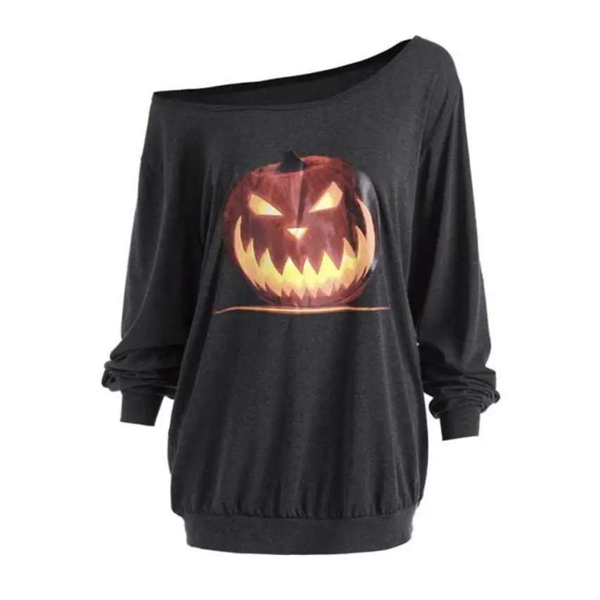 

Fast Sending Women Plus Size Long Sleeve Halloween Angry Pumpkin Skew Neck Tee Blouse Tops Halloween Party Drop Shipping c820