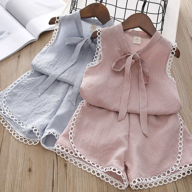 

Girls Clothes Set 2019 New Girl Suits Plaid Striped Bow T-shirt Children's Suit Kids Clothes Girls Clothing Set