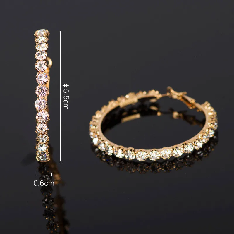 Luxury Female Big White Round Hoop Earrings Fashion Gold Color Color Wedding Earrings Double Zircon Stone Earrings For Women