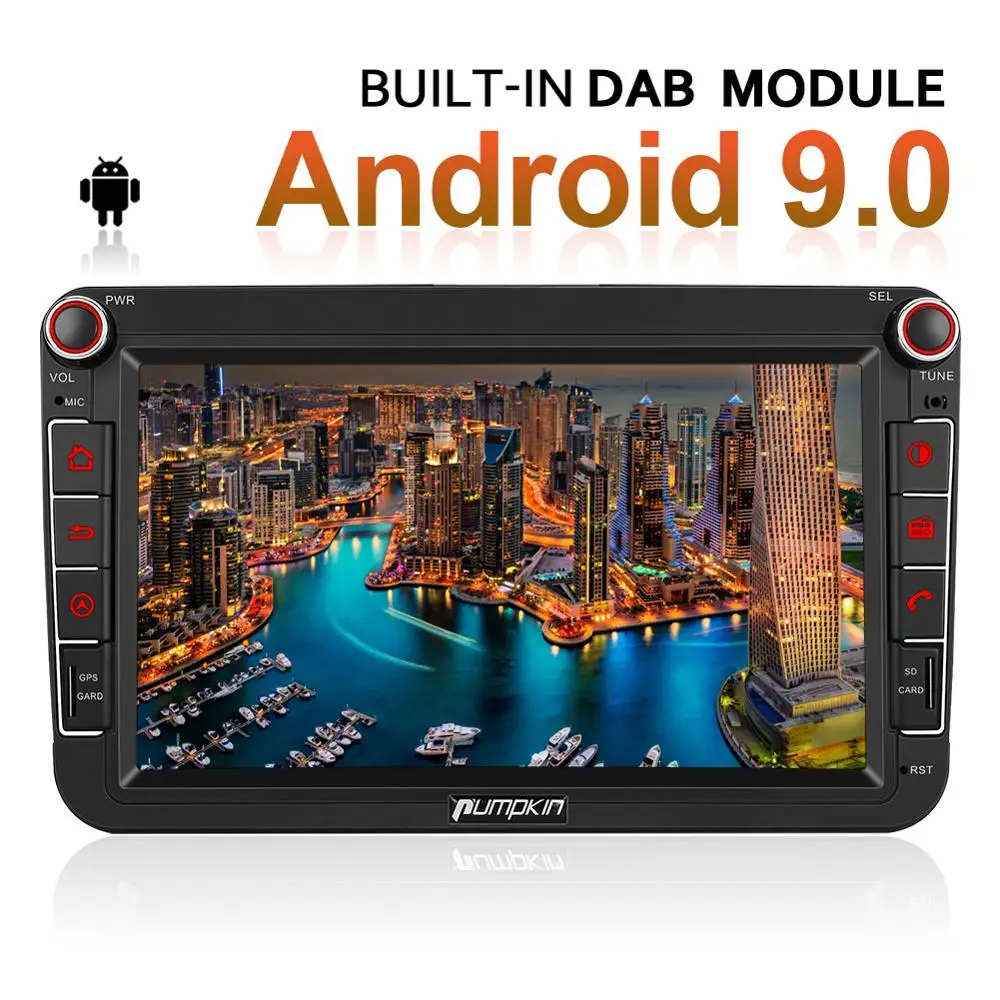 

Pumpkin Quad-core 2 Din 8''Autoradio GPS Navigation Android 9.0 Car Stereo Audio BUILD IN DAB For Volkswagen/Skoda/Golf NO DVD