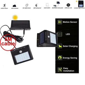 

30 leds solar light led lamp split panel motion waterproof ip65 for garden garage patio lantern security deck fence decor