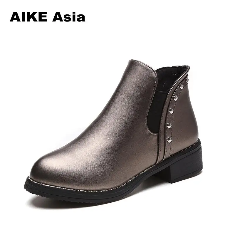 

Hot New Autumn Women Ankle Boots Fashion Flat Slip-on Pu Leather Motorcycle Boots Solid Spring Shoes Woman Size 35-40