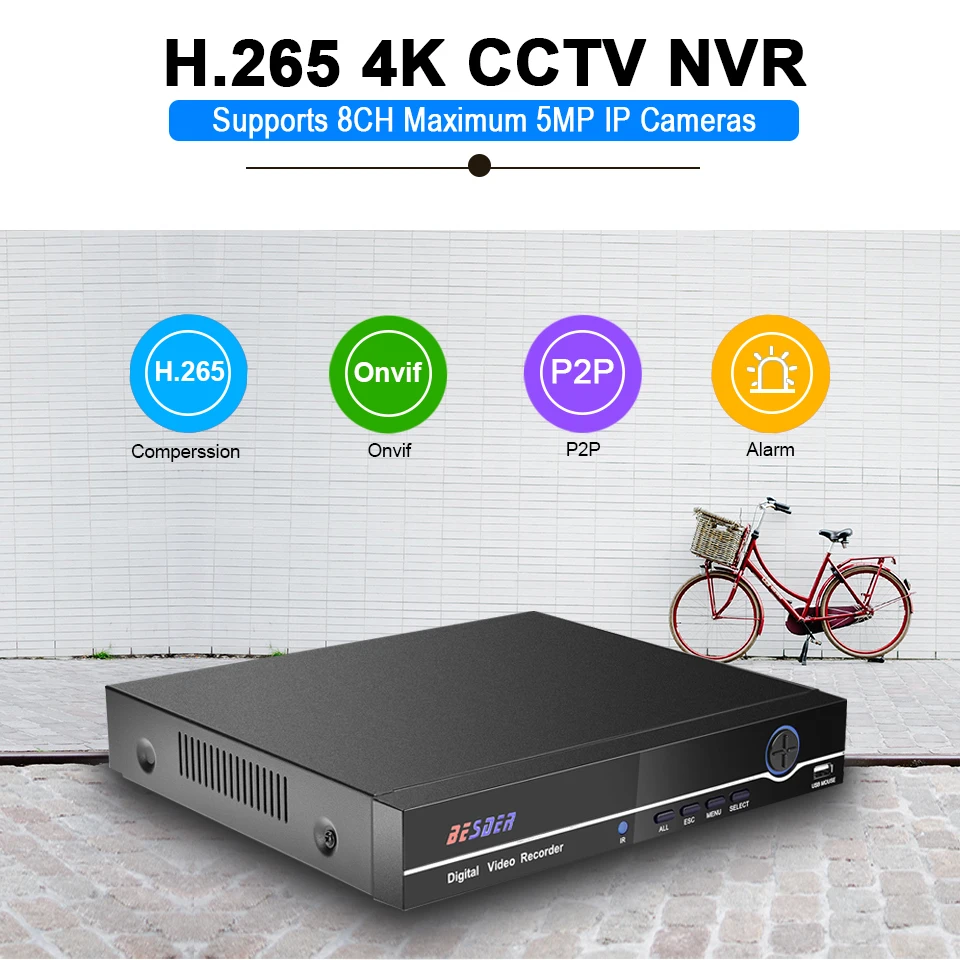 BESDER H.265 25CH 5MP /8CH 4K CCTV NVR Max выход ONVIF P2P сетевой видеорегистратор безопасности 1CH