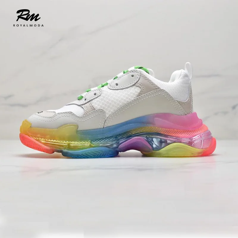 

2019 new best quality BAL rainbow Clear Sole white Triple S leather shoes women's sneakers eu41