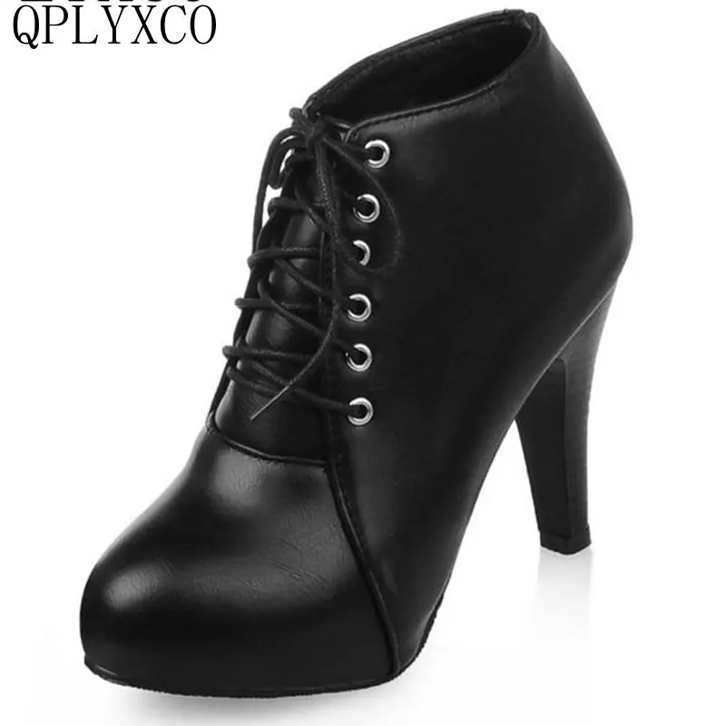 

QPLYXCO 2017 Ankle Boots Big &Small Size 32-45 Autumn winter Women's Lace up short Boots High quality pumps Party shoes C6-9