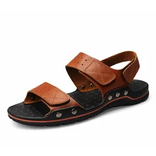 111% г. мужские сандалии из кожи с натуральным лицевым покрытием модная мужская пляжная обувь из натуральной кожи высокого качества на застежке-липучке, большие размеры 28-68
