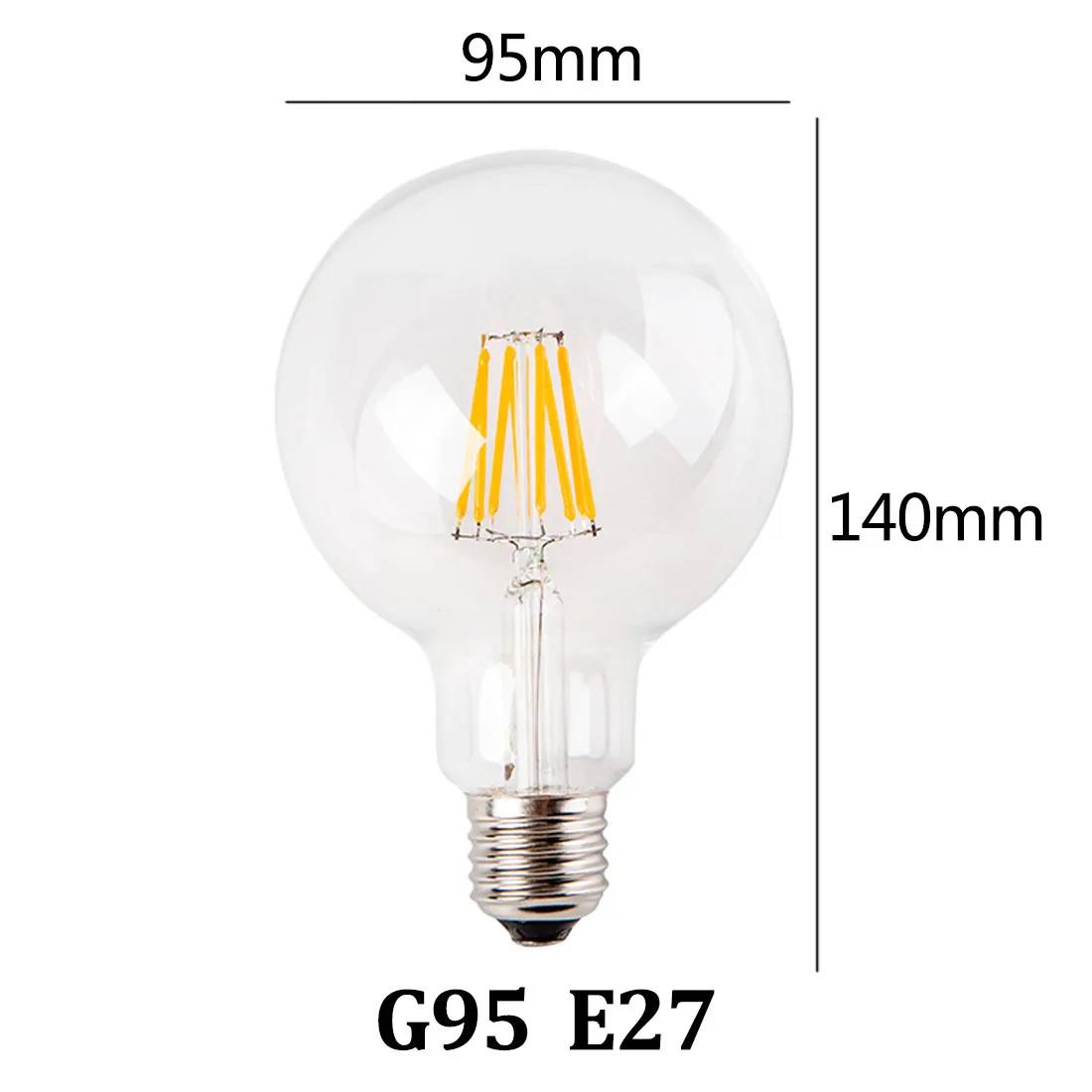 E14 Vintage Candle LED Filament Bulb E27 Retro Edison Lamp Light Globe Chandelier Lighting COB Home Decor Energy Saving Hot sale - Испускаемый цвет: G95