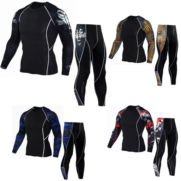 

Men Compression Shirts MMA Rashguard Keep Fit Fitness Long Sleeves Base Layer Skin Tight Weight Lifting Elastic Mens T Shirts
