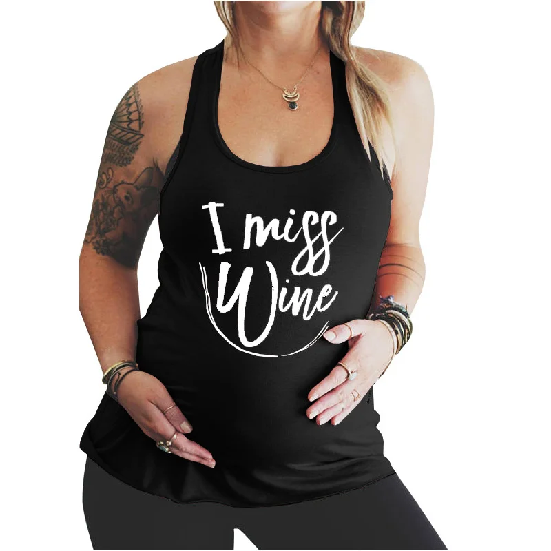 

Dreamlikelin I Miss Wine Funny Print Maternity Pregnant T shirts Women Cotton T-shirt Summer Plus Size Clothes