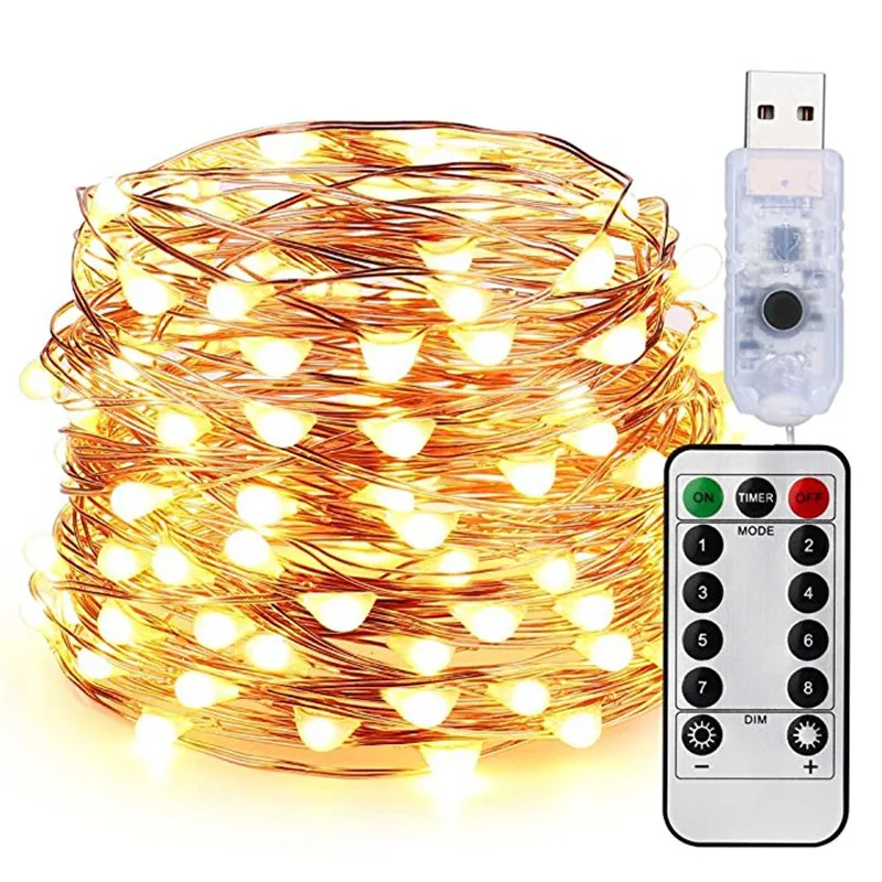 Warm White LED String Lights Waterproof 10M 100LED USB5V Fairy LED Christmas Light Sliver Wire Party wedding Holiday with Remote