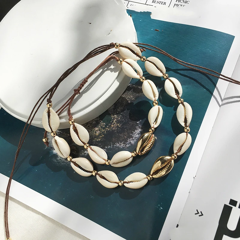 

Bohemian Natural Sea Shell Cowrie Necklace For Women Choker Rope Chain Gold Shell Ocean Beach beads Summer Jewelry