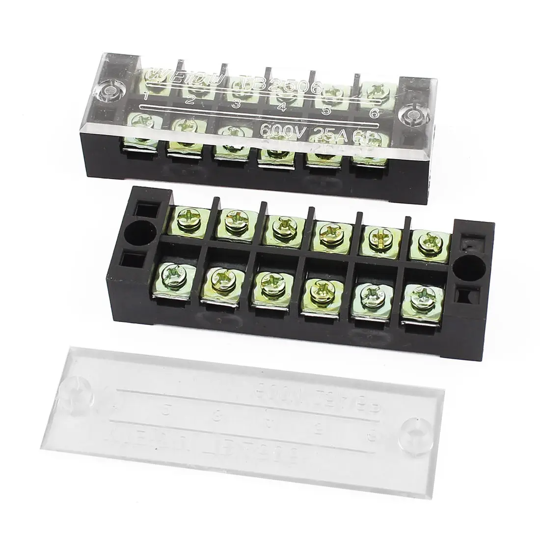 2Pcs 600V 25A 6 Positions Screw Electric Wire Connection Barrier