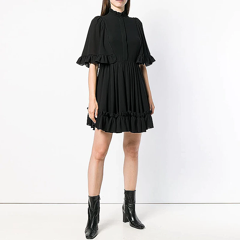 

Short Dress Runway Designer High Quality 2019 Summer New Women Fashion Party Work Sexy Vintage Elegant Chic Red Chiffon Dresses