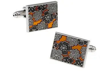 

10pairs/lot Silver Rectangle Enamel Cufflinks Retro Flower Pattern Design Cuff Links Vintage Style Cuff Button Men's Jewelry