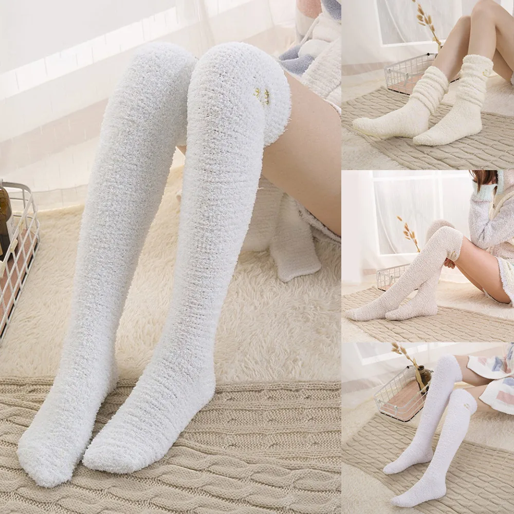 Красивые носки для девочек и женщин; теплые носки из сетчатого флиса с вышивкой и полотенцем; длинные домашние носки выше колена; дышащие эластичные носки; Meias;#2